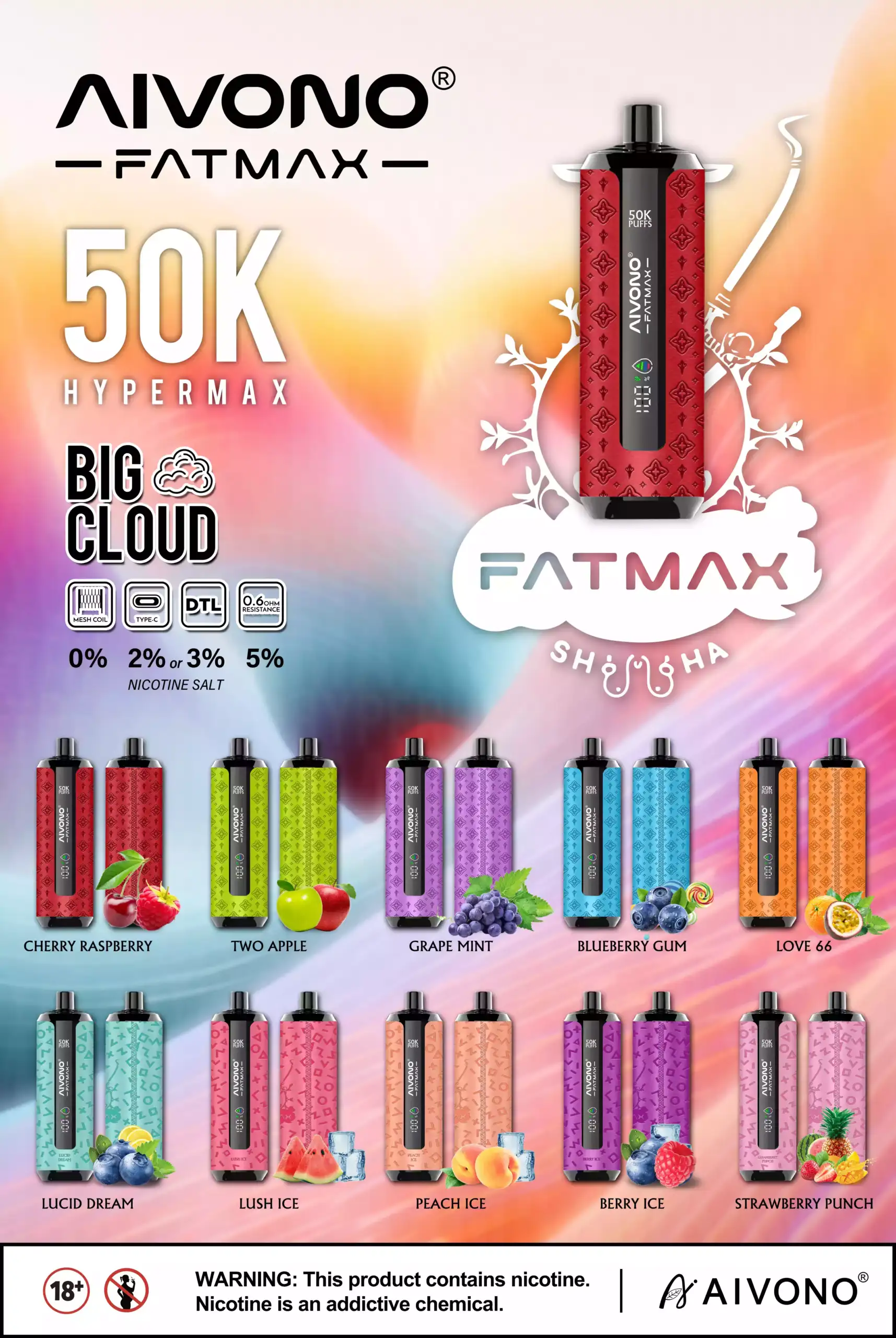 Aivono AIM FATMAX 50000 Puffs 50K Züge Mesh-Coil 30ml E-Liquid