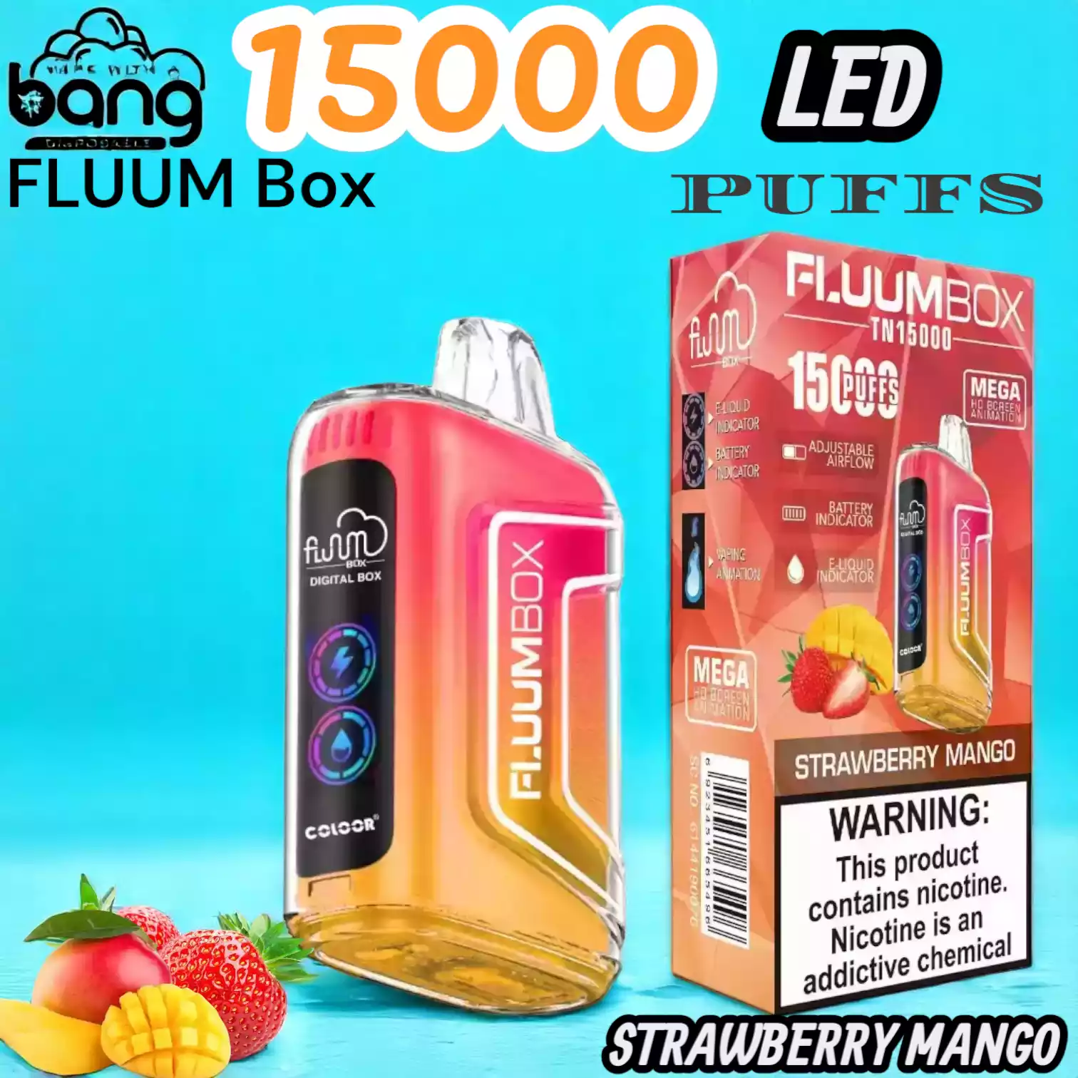 BANG FLUUM Box 15000 Puffs LED Langlebiger Einweg-Vape mit 12 Aromen