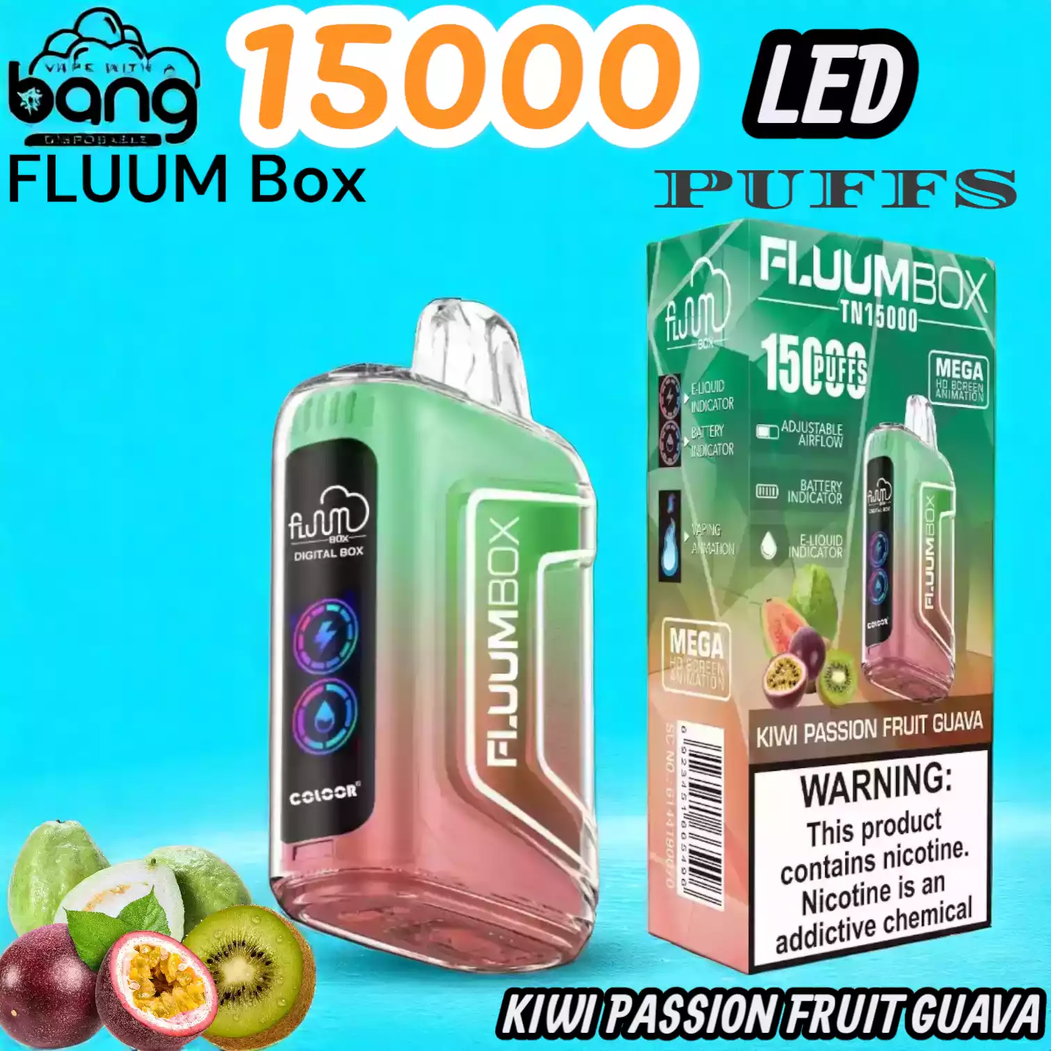 BANG FLUUM Box 15000 Puffs LED Langlebiger Einweg-Vape mit 12 Aromen