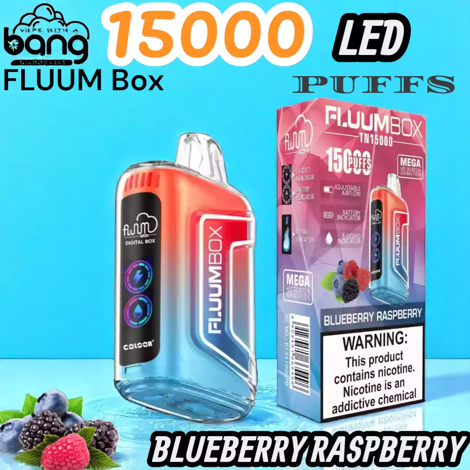 BANG FLUUM Box 15000 Puffs LED Langlebiger Einweg-Vape mit 12 Aromen