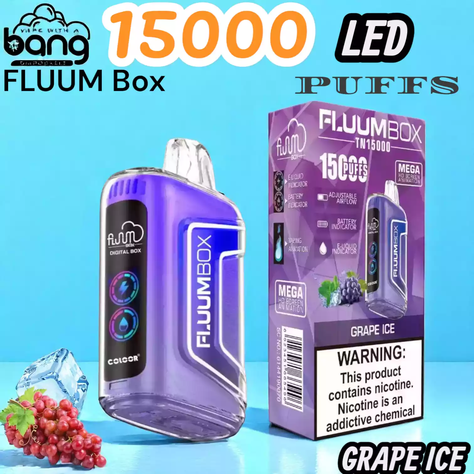 BANG FLUUM Box 15000 Puffs LED Langlebiger Einweg-Vape mit 12 Aromen