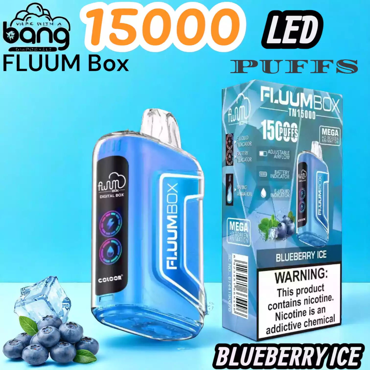 BANG FLUUM Box 15000 Puffs LED Langlebiger Einweg-Vape mit 12 Aromen