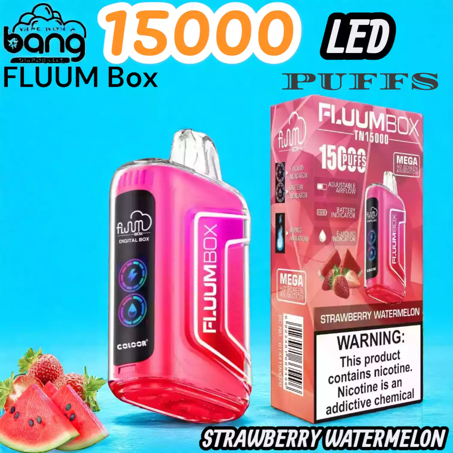 BANG FLUUM Box 15000 Puffs LED Langlebiger Einweg-Vape mit 12 Aromen