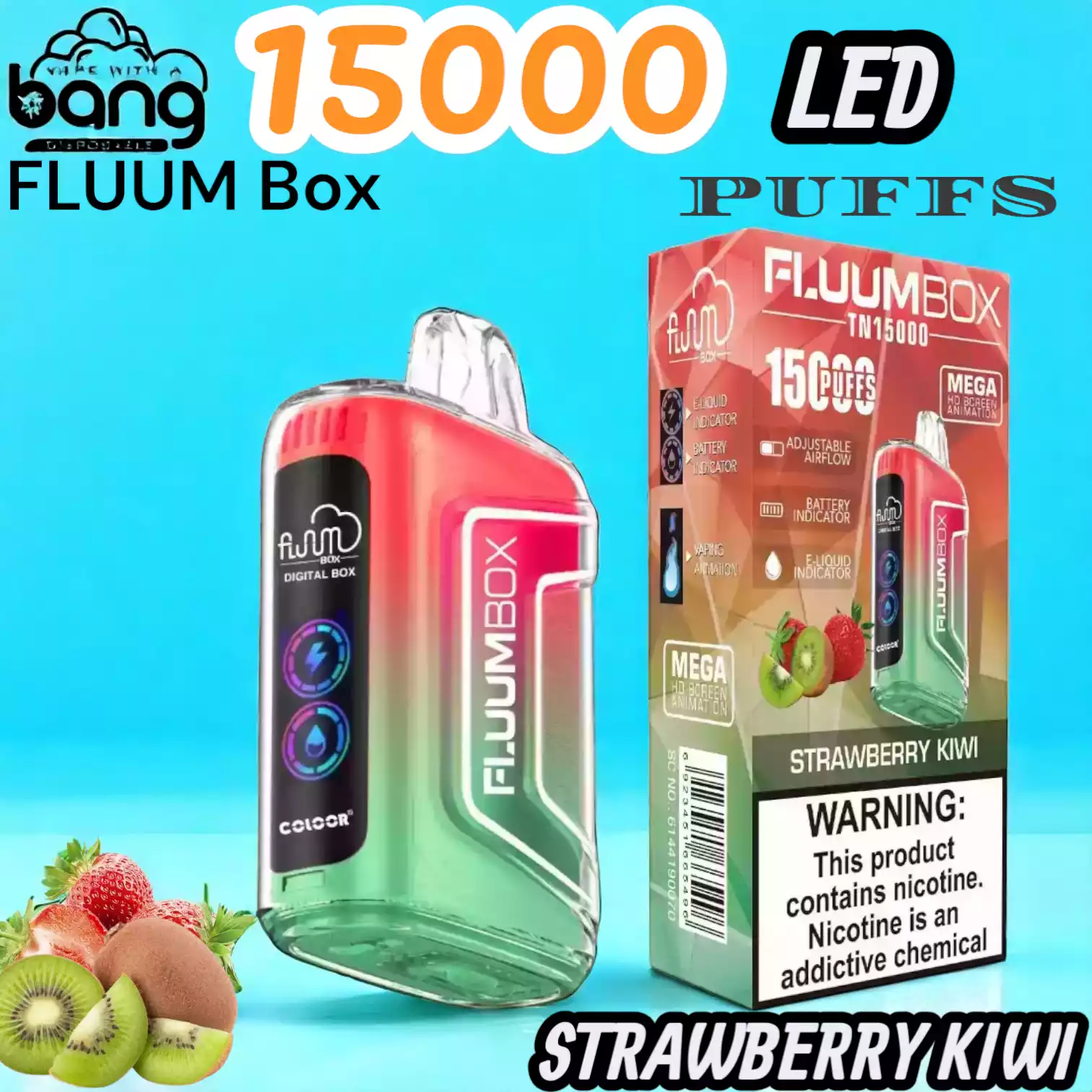 BANG FLUUM Box 15000 Puffs LED Langlebiger Einweg-Vape mit 12 Aromen