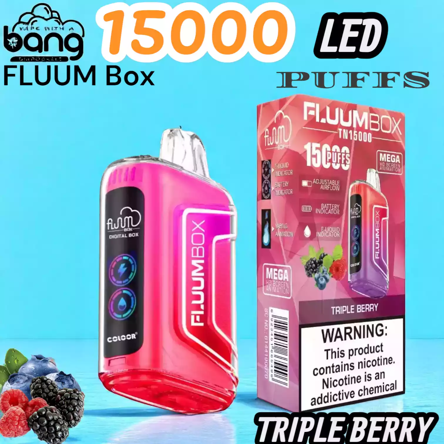 BANG FLUUM Box 15000 Puffs LED Langlebiger Einweg-Vape mit 12 Aromen
