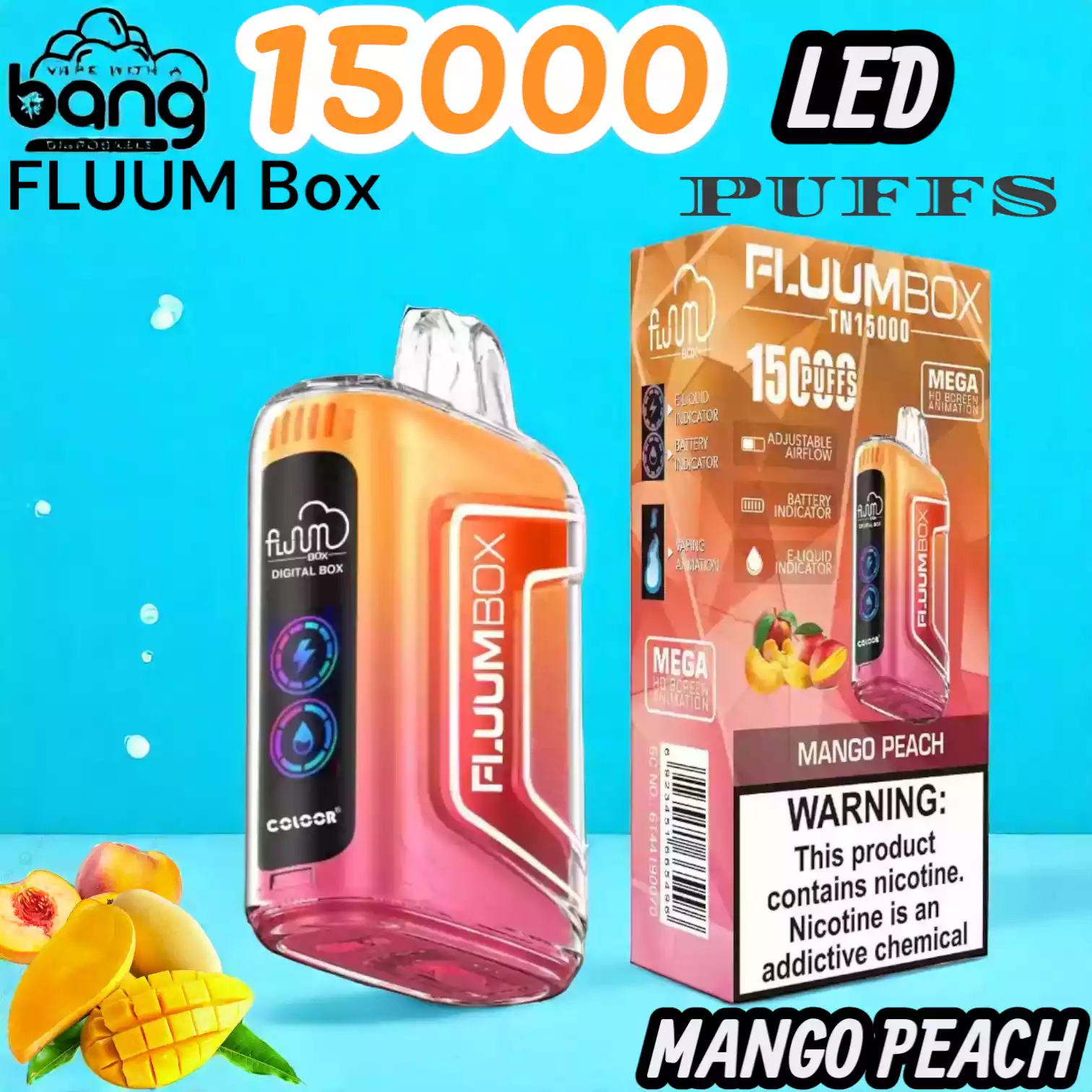BANG FLUUM Box 15000 Puffs LED Langlebiger Einweg-Vape mit 12 Aromen