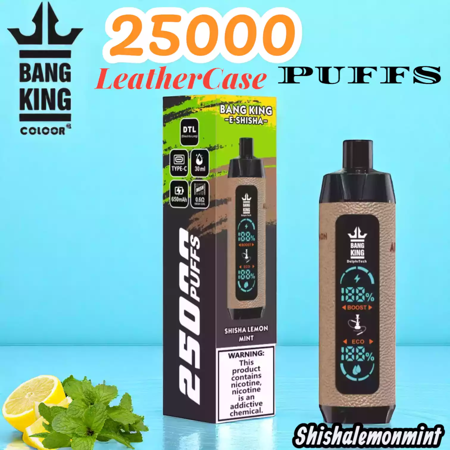 Bang King 25000 Puffs Leather Case Langlebiger Einweg-Vape mit 30ml Liquid