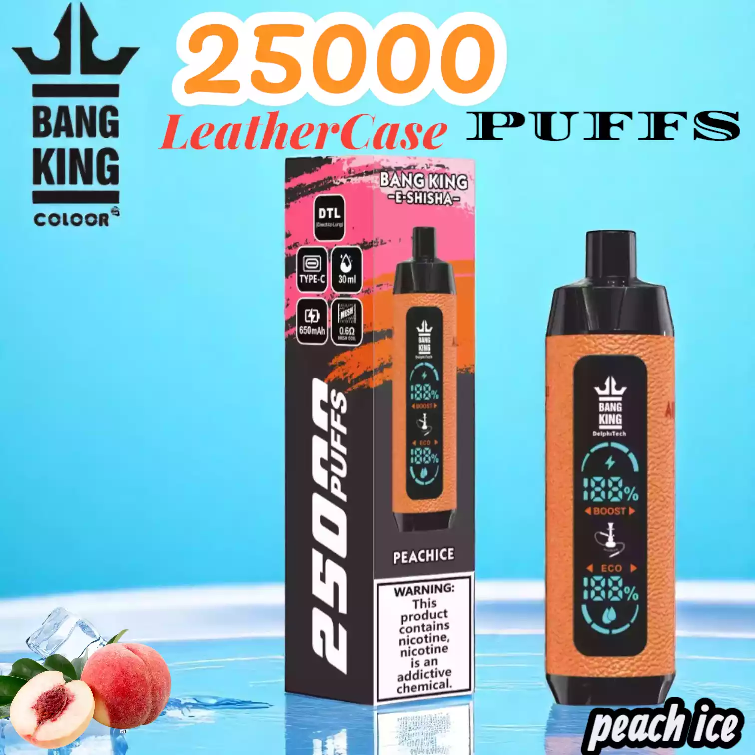 Bang King 25000 Puffs Leather Case Langlebiger Einweg-Vape mit 30ml Liquid