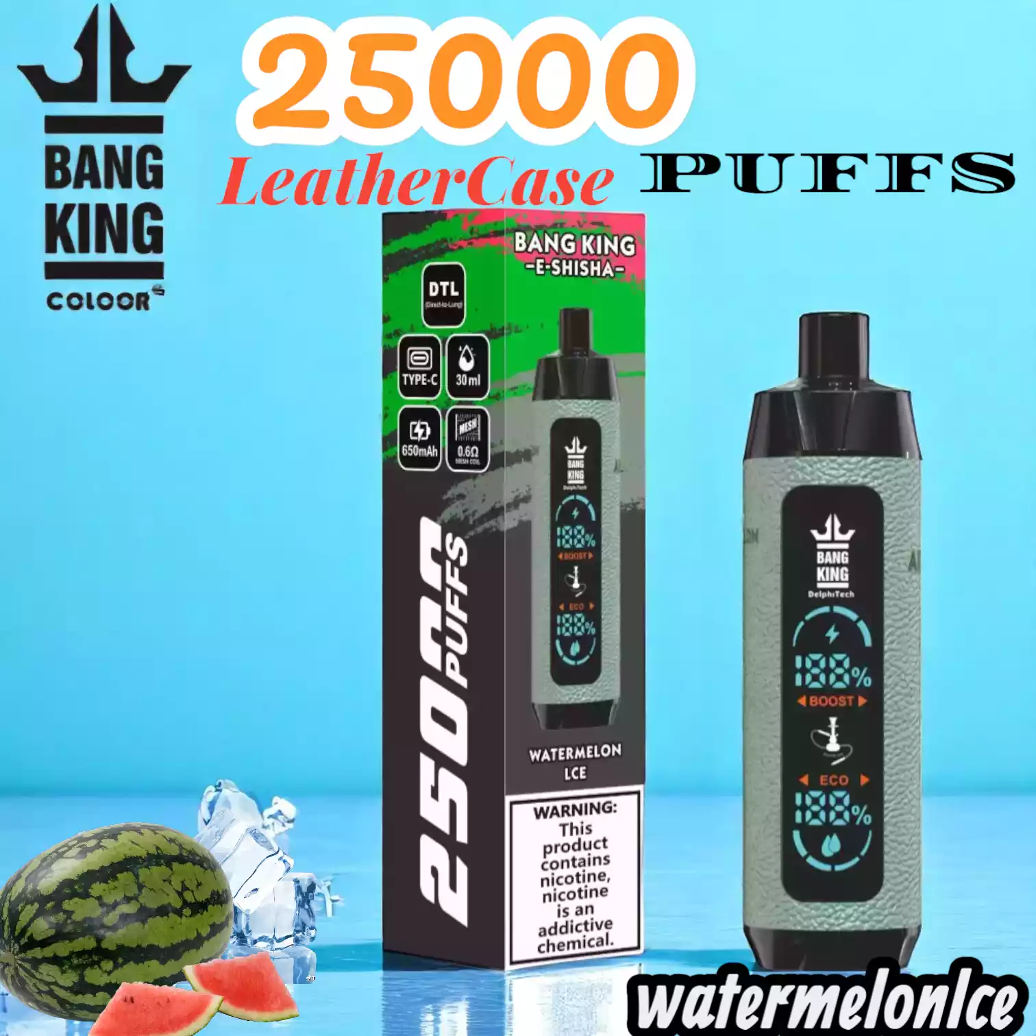 Bang King 25000 Puffs Leather Case Langlebiger Einweg-Vape mit 30ml Liquid