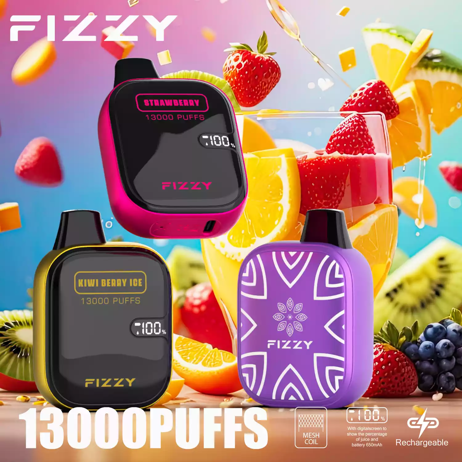 Fizzy Boom 13000 Puffs Langlebige Einweg-E-Zigarette mit Mesh-Coil