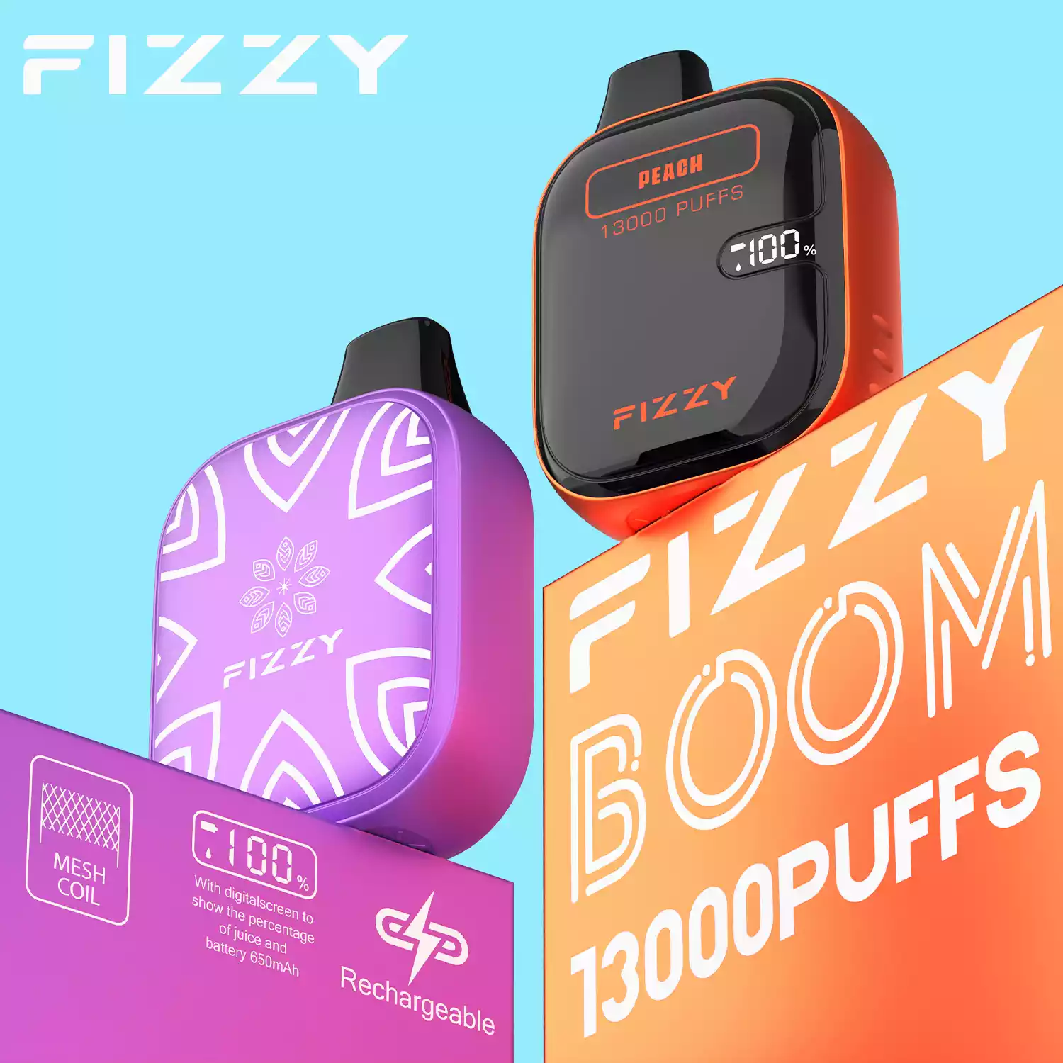 Fizzy Boom 13000 Puffs Langlebige Einweg-E-Zigarette mit Mesh-Coil