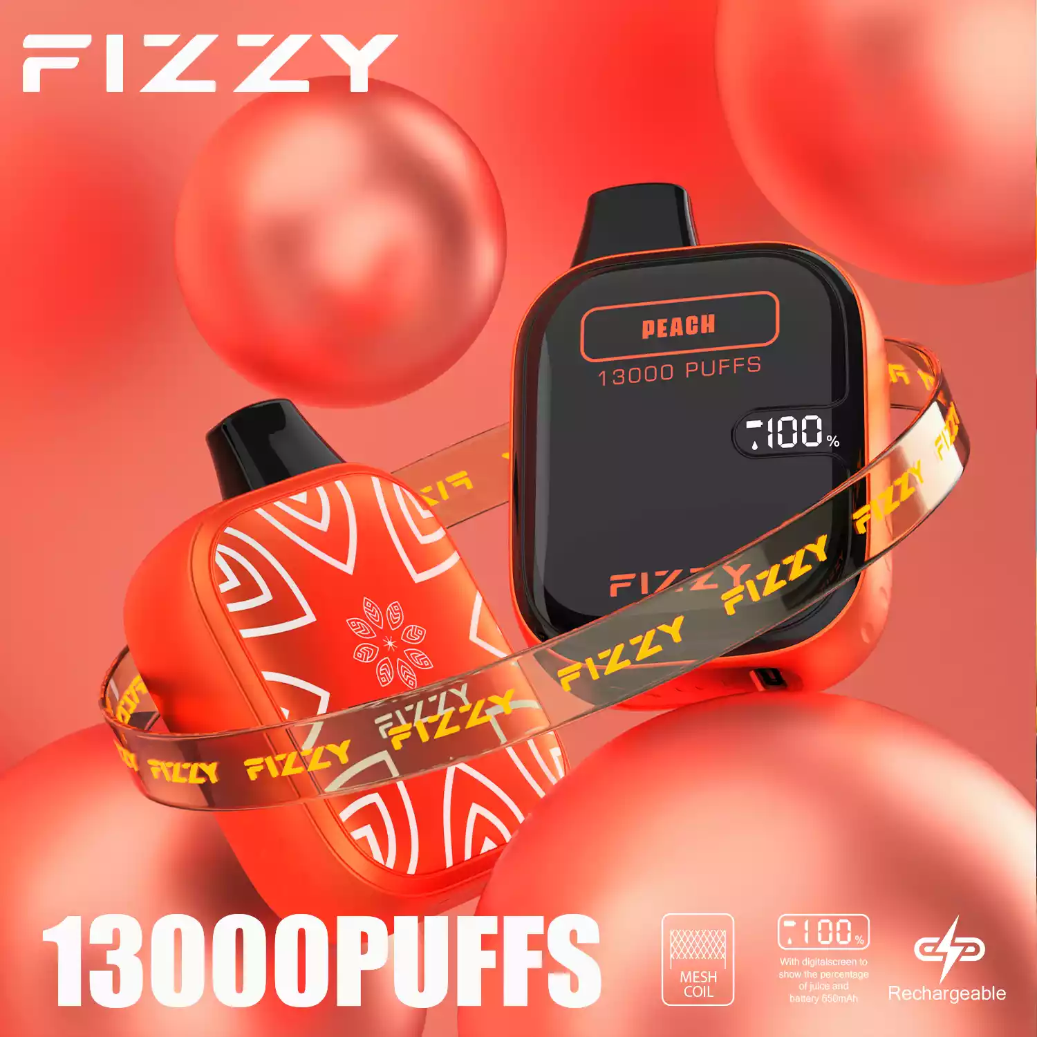 Fizzy Boom 13000 Puffs Langlebige Einweg-E-Zigarette mit Mesh-Coil