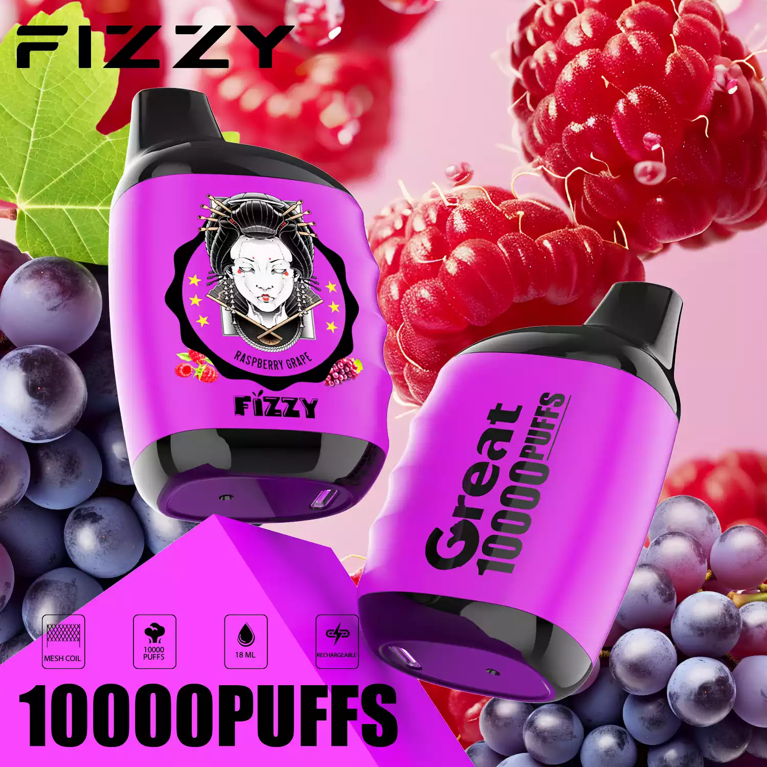 Fizzy Great 10000 Puffs Langlebiger Dampfgenuss mit Mesh-Coil