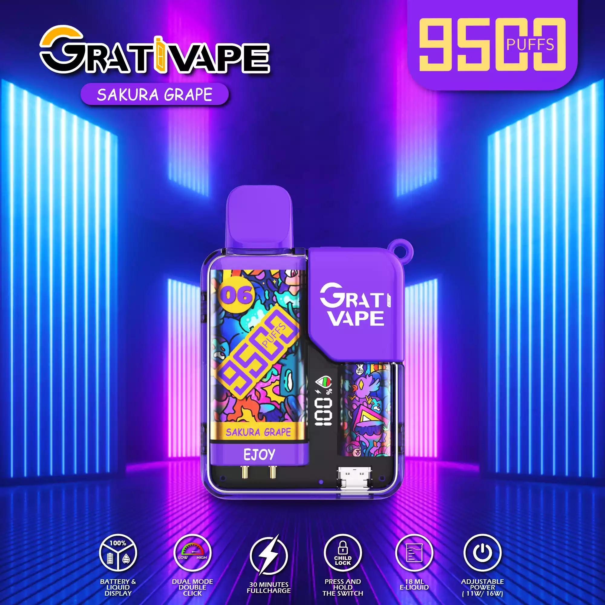 Grativape Ejoy 9500 Puffs Langanhaltender Genuss mit vielfältigen Aromen