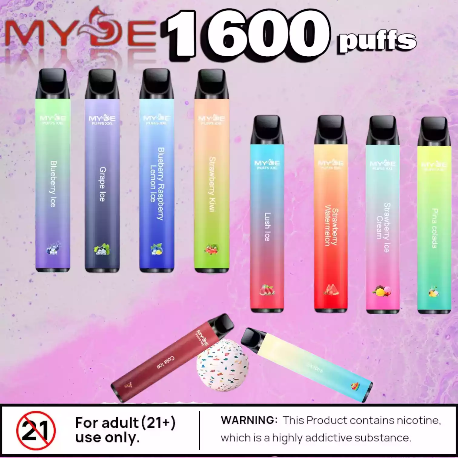 MYDE PUFFS XXL 1600 Puffs Langanhaltender Genuss mit 12 Aromen