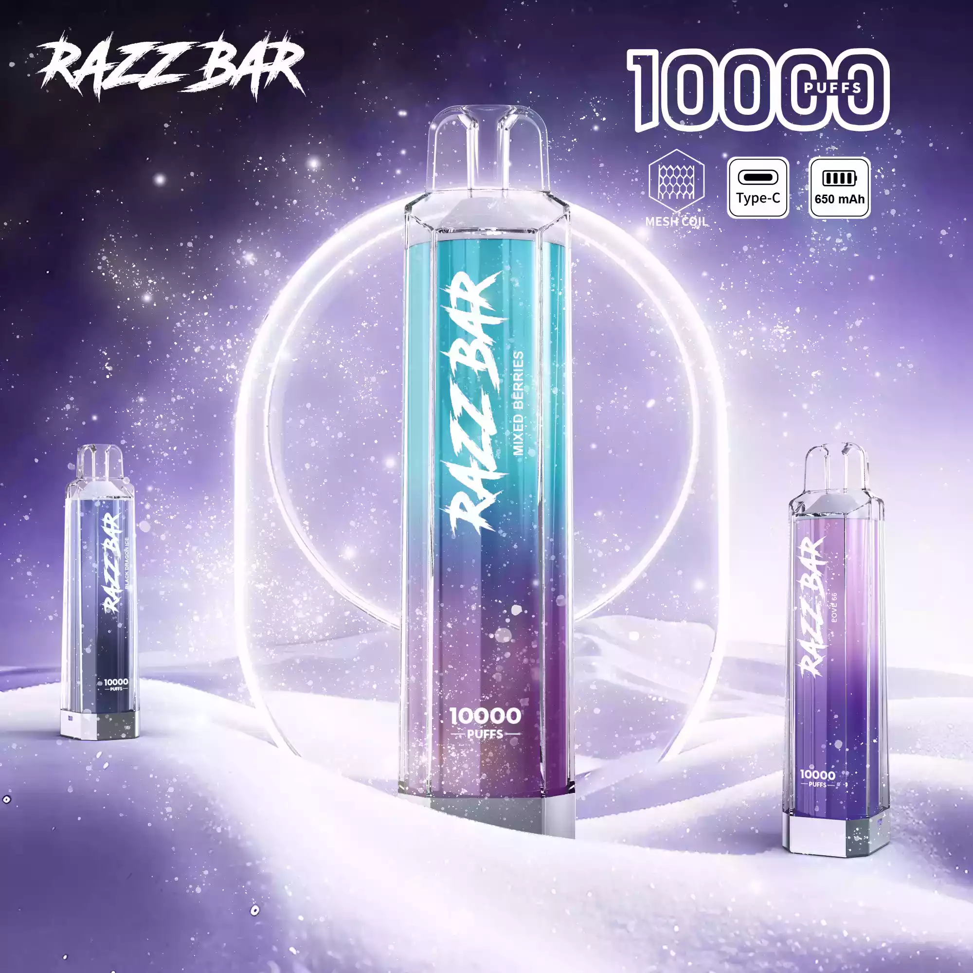 Razz Bar Crystal 10000 Puffs Vape mit USB-C & Mesh Coil