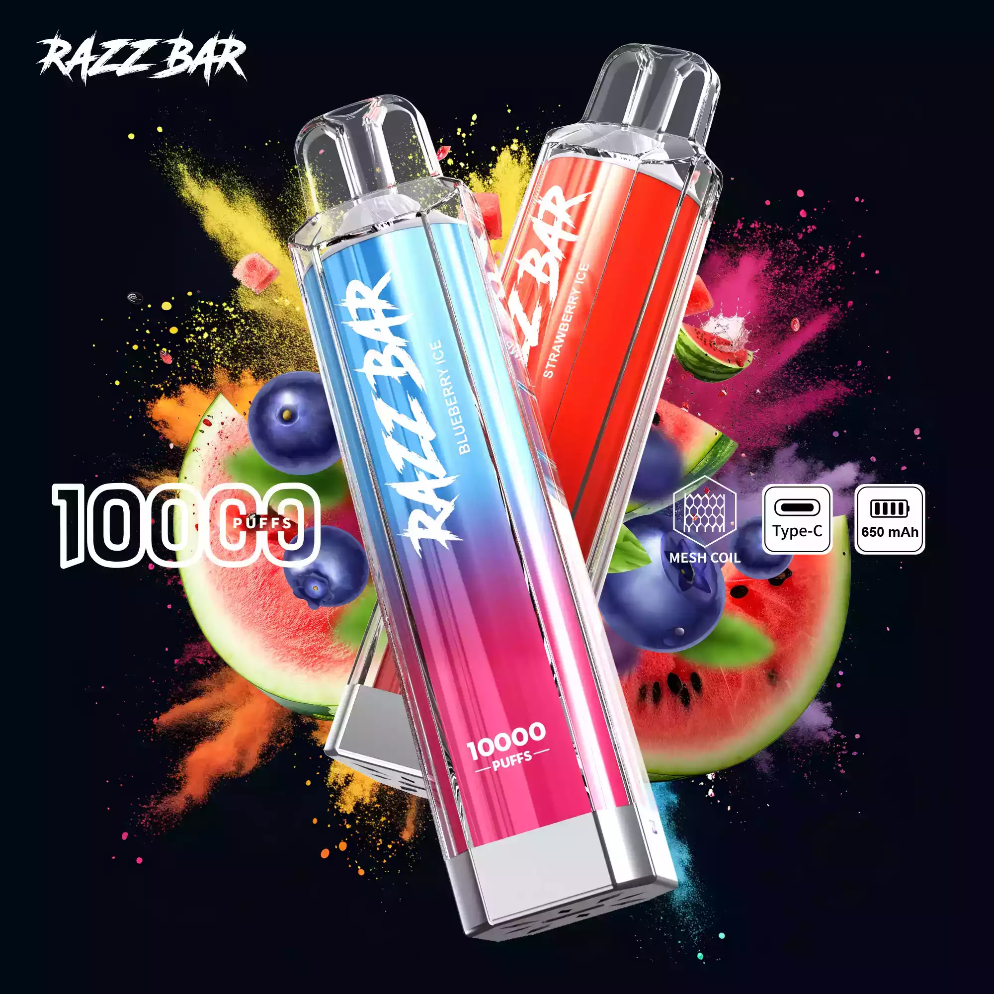 Razz Bar Crystal 10000 Puffs Vape mit USB-C & Mesh Coil