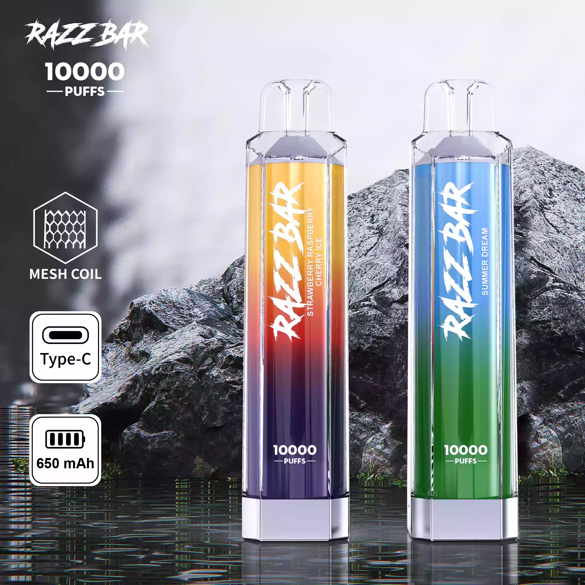 Razz Bar Crystal 10000 Puffs Vape mit USB-C & Mesh Coil