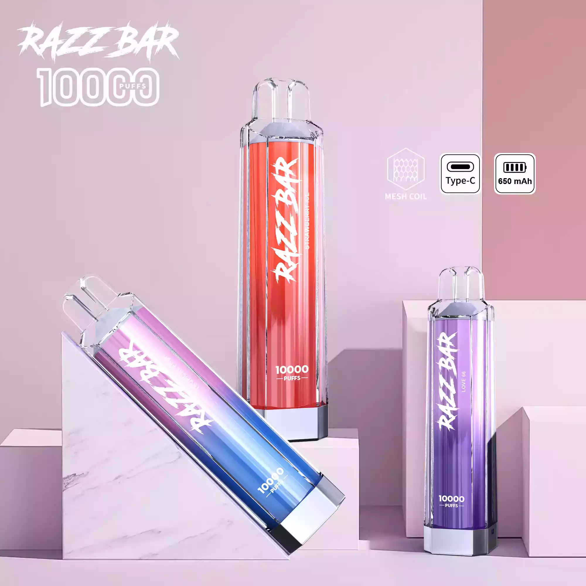 Razz Bar Crystal 10000 Puffs Vape mit USB-C & Mesh Coil