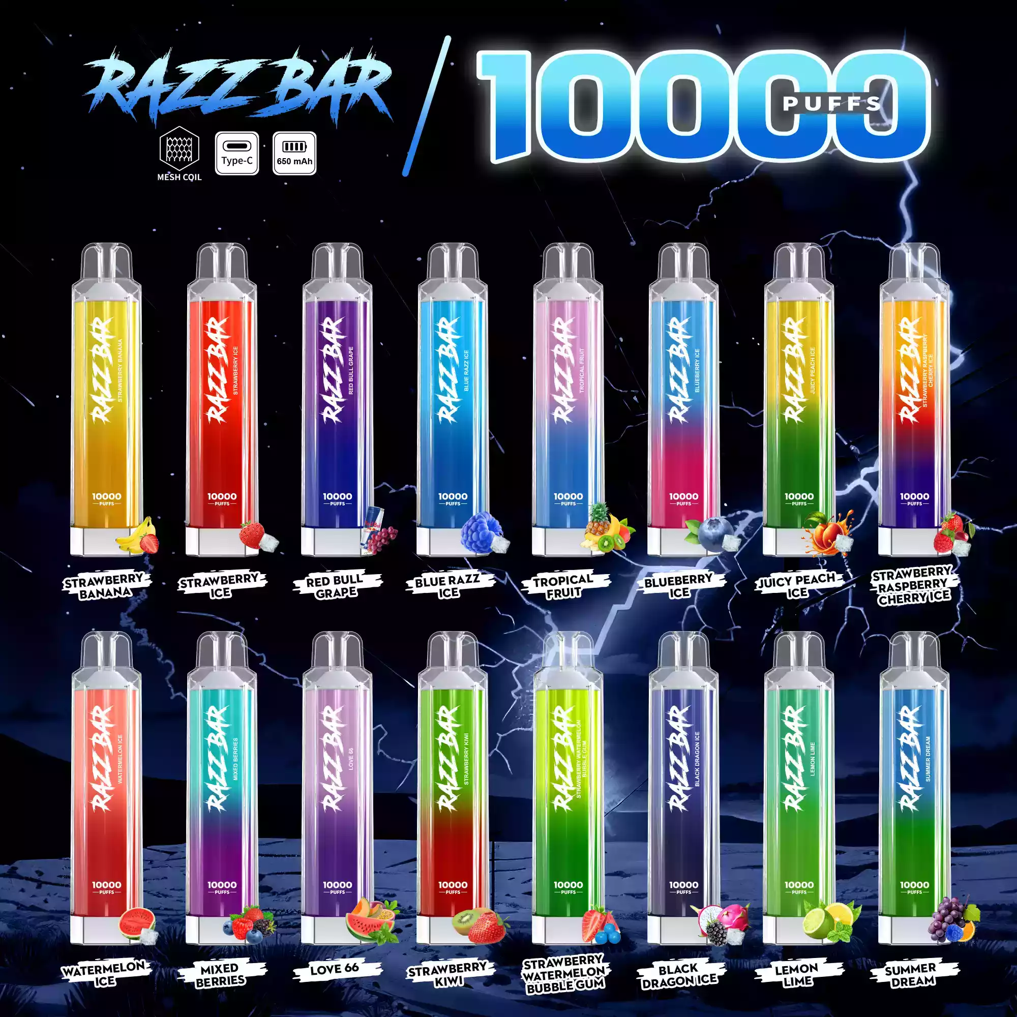 Razz Bar Crystal 10000 Puffs Vape mit USB-C & Mesh Coil