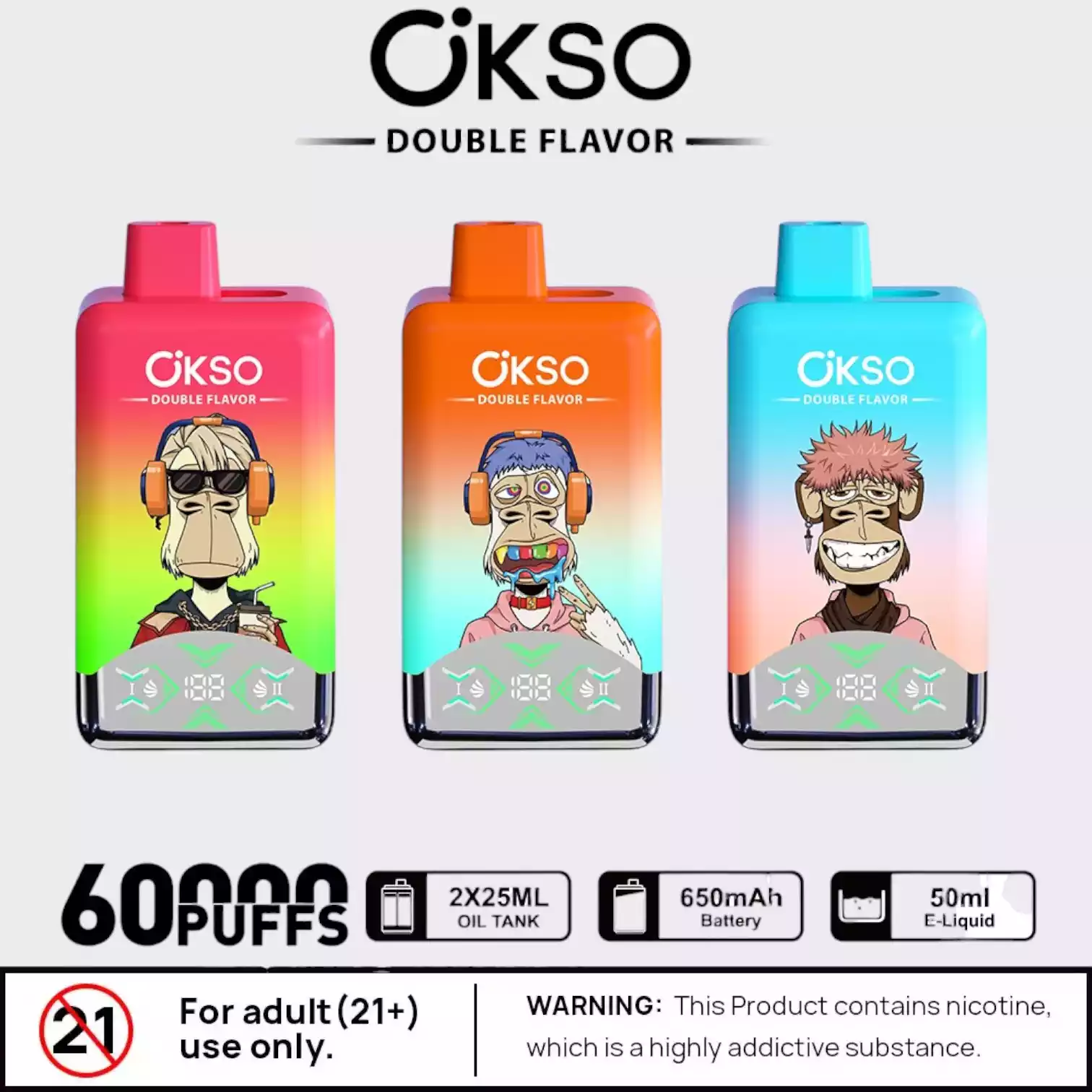 okso double flavor 60k puffs 2 geschmäcker & 60000 züge power