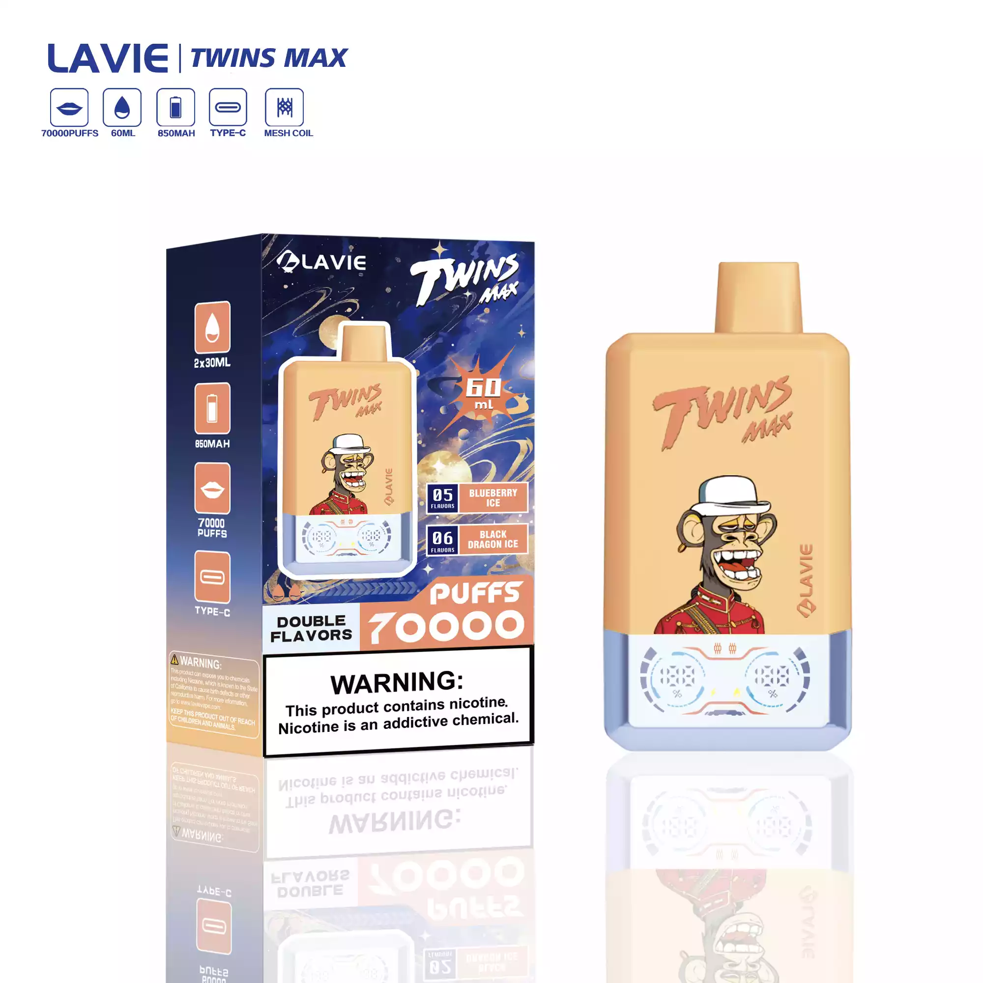 LAVIE Twins Max 70000 Puffs Double Flavors Disposable Vape