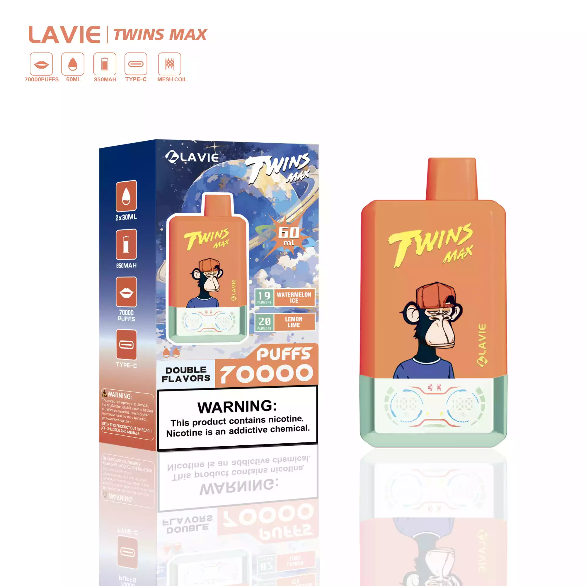 LAVIE Twins Max 70000 Puffs Double Flavors Disposable Vape