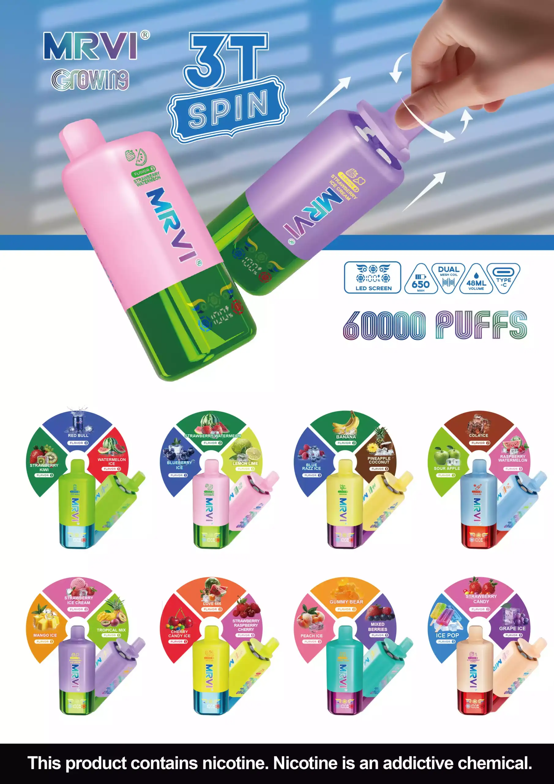MRVI GROWING 60K Puffs 3T SPIN Disposable Vape 48ml