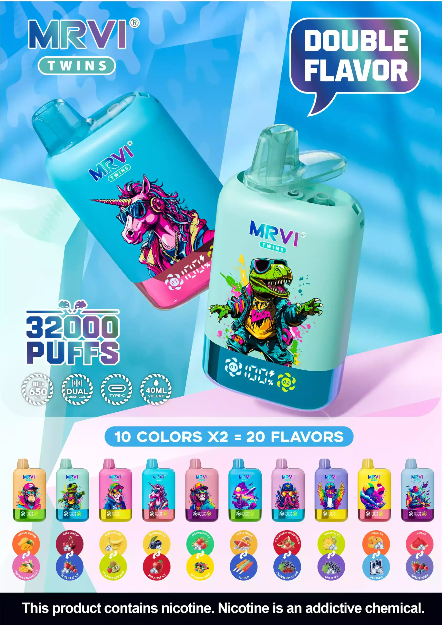 MRVI TWINS 32000 Puffs Disposable Vape Dual Flavor 40ml