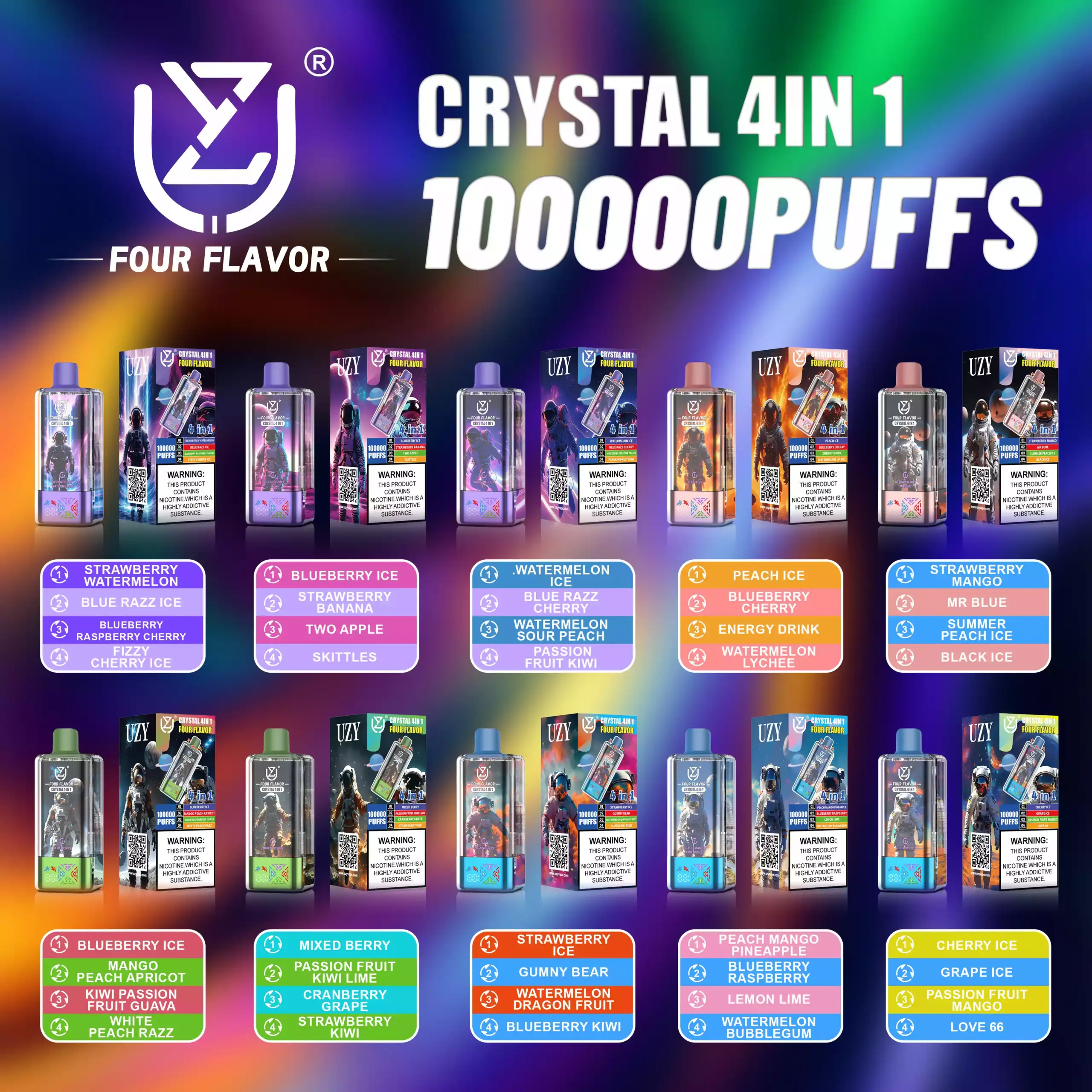 UZY Crystal 4 in 1 100000 Puffs Disposable Vape mit LED Display