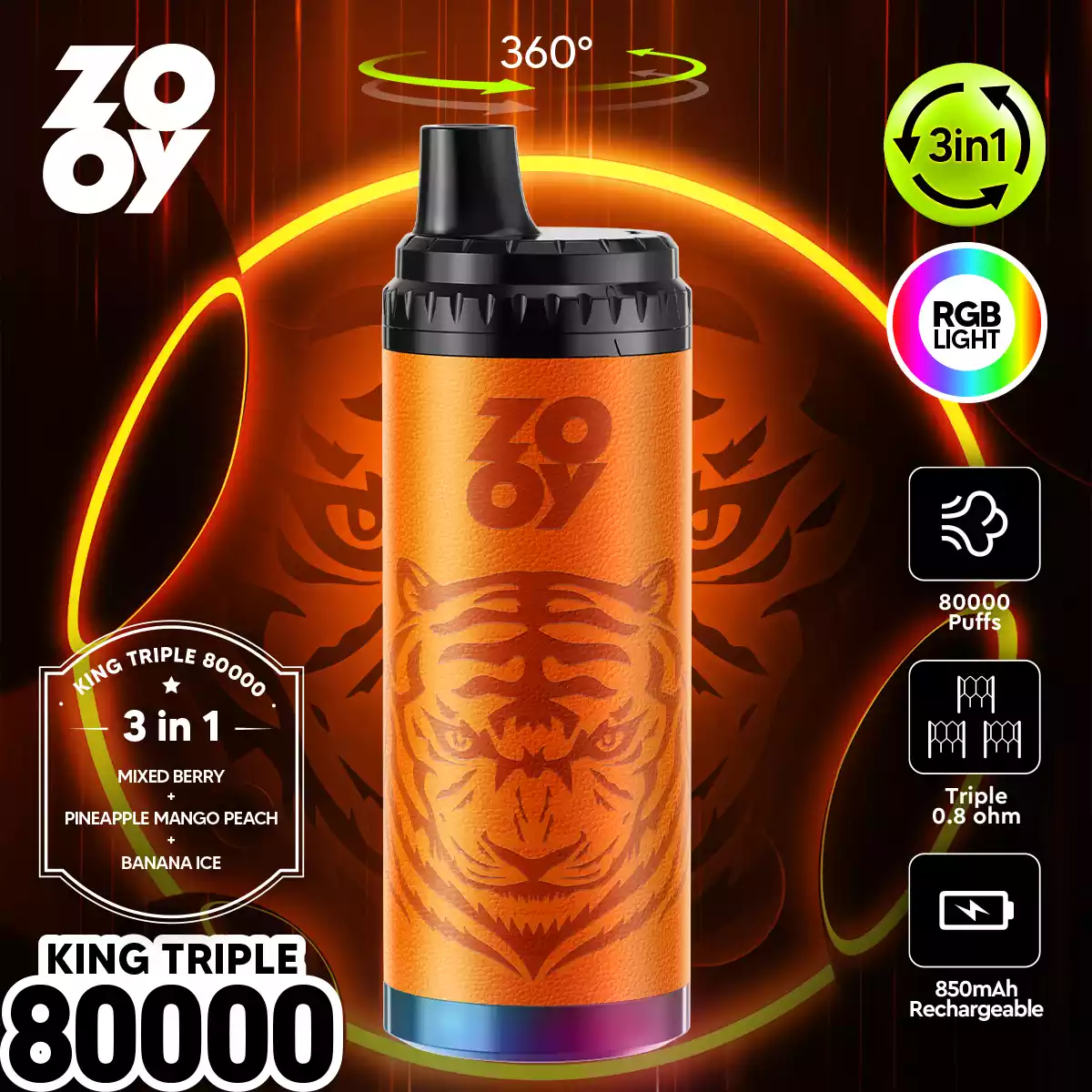 Zooy King Triple 80000 Puffs Disposable Vape 3 in 1 Flavors – Bild 10