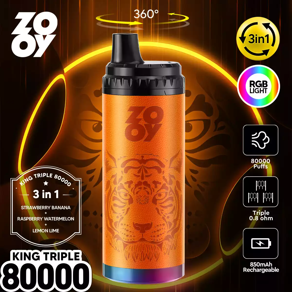 Zooy King Triple 80000 Puffs Disposable Vape 3 in 1 Flavors